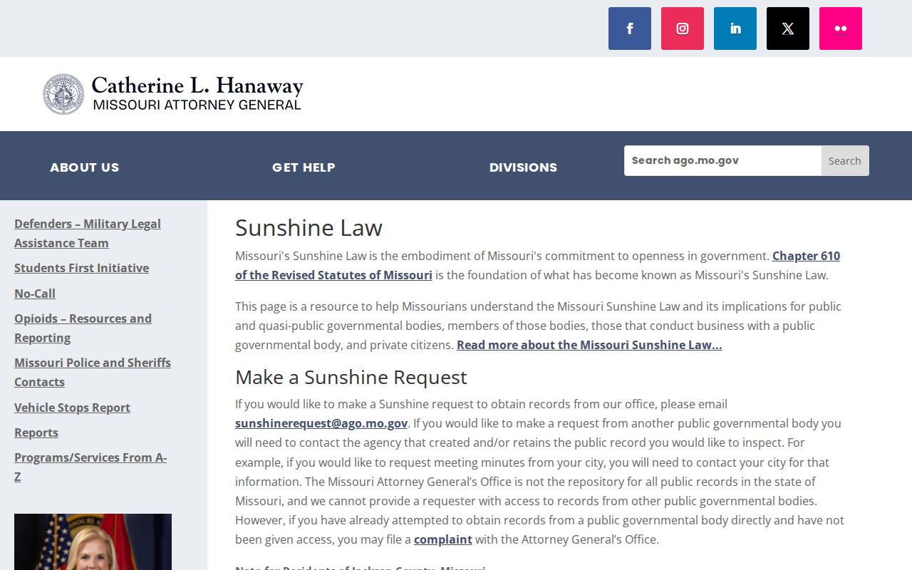Missouri Attorney General Sunshine Law request guidance