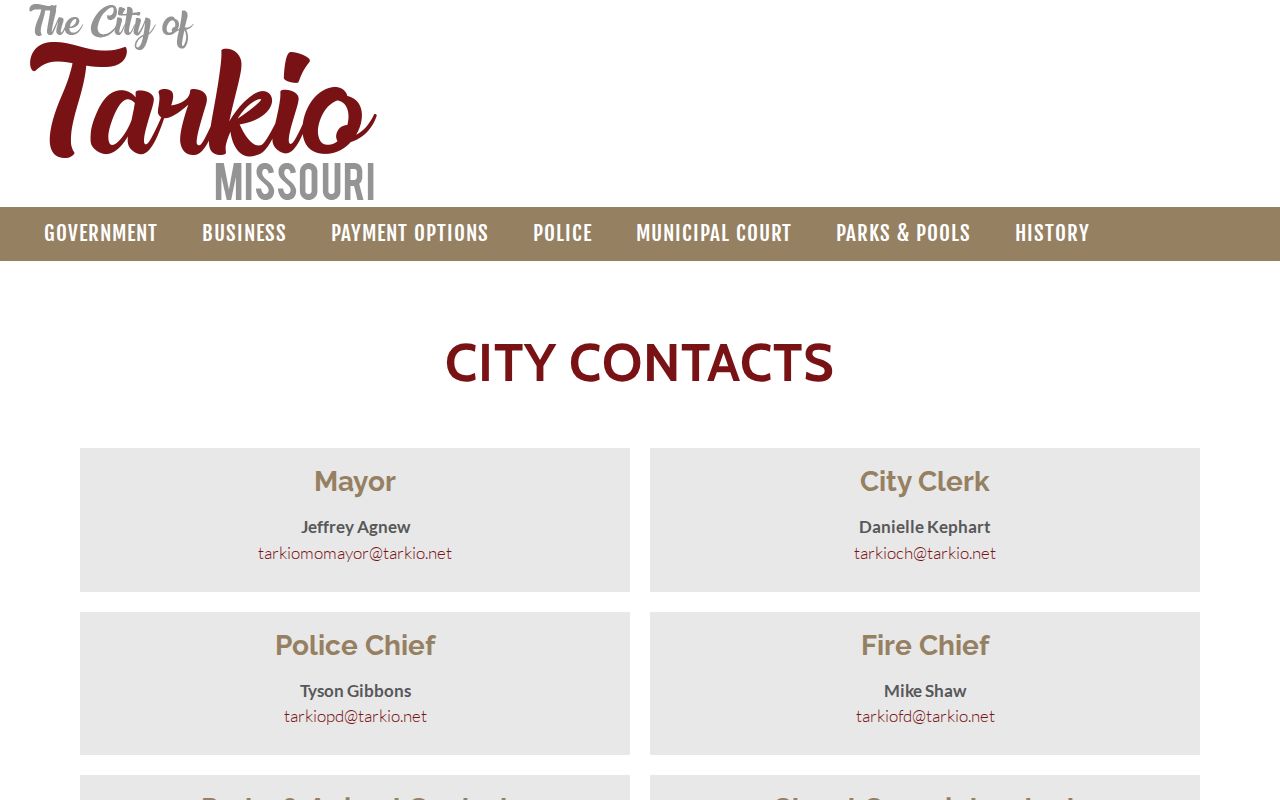 Tarkio City Hall official contact information